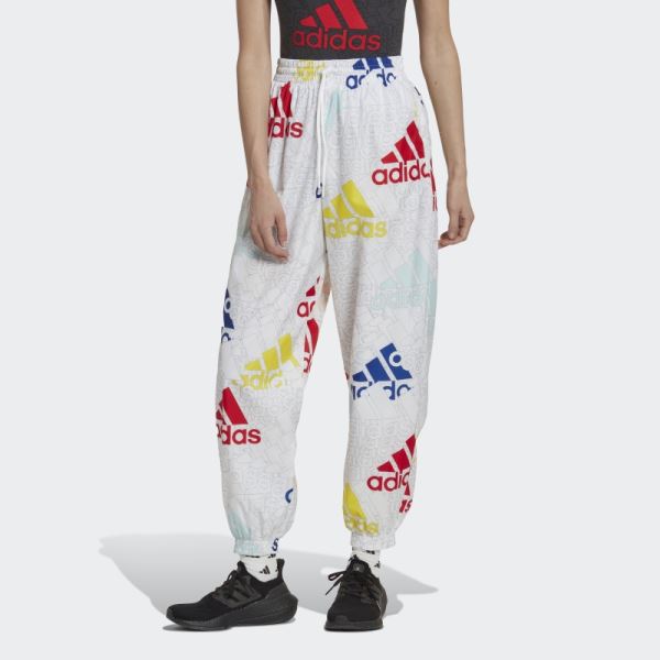 Essentials Multi-Colored Logo Loose Fit Woven Pants Adidas White