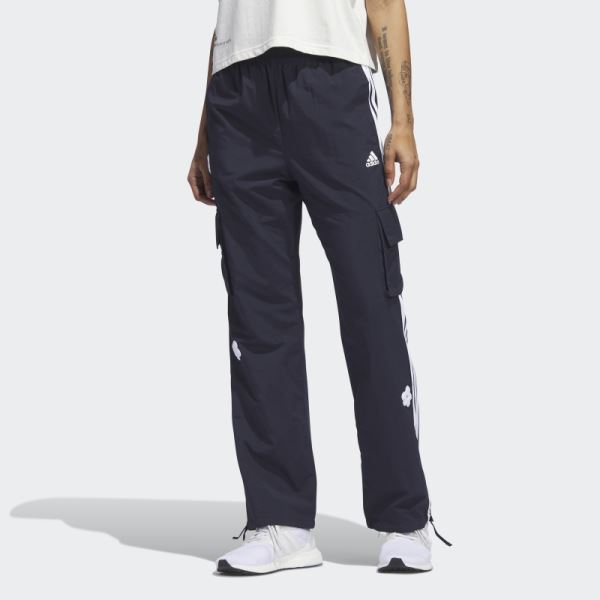 Adidas 3-Stripes Cargo Pants With Chenille Flower Patches Ink