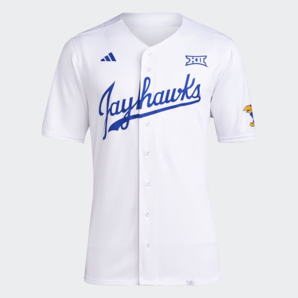 White Jayhawks Retail Baseball Jersey Adidas