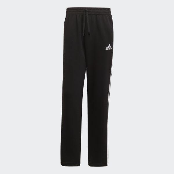 Adidas Black Essentials Fleece Open Hem 3-Stripes Pants