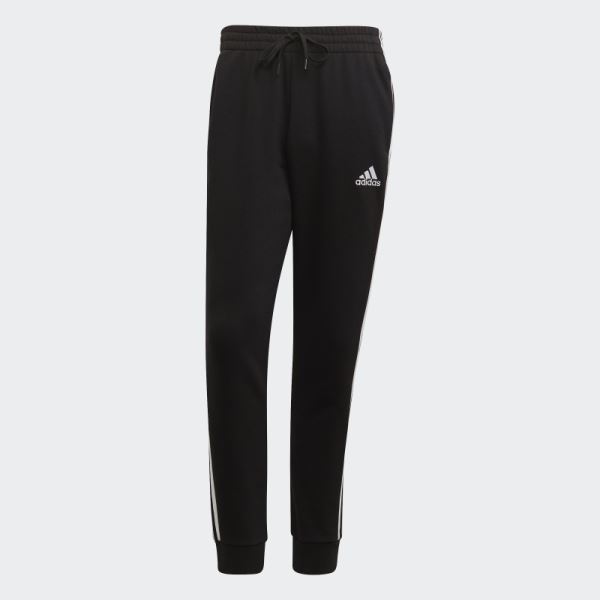 Adidas Essentials French Terry Tapered-Cuff 3-Stripes Pants Black