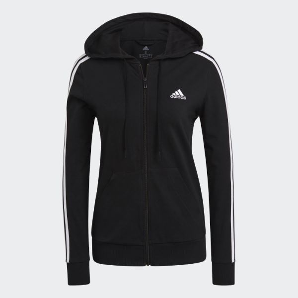 Adidas Black Essentials 3-Stripes Full-Zip Hoodie